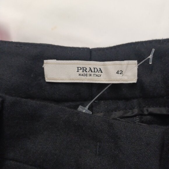 PRADA Black Virgin Wool Flat Front Bootcut Trousers IT42 - Picture 5 of 6